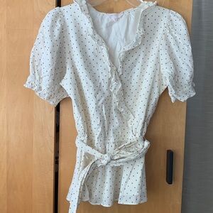 Lauren Conrad wrap ruffles trim cotton blouse Polka Dot Top- medium